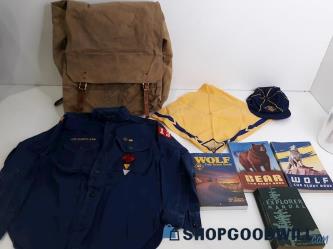 Lot Of Vintage Boy Scouts Uniform Shirt, Hat & Books + More