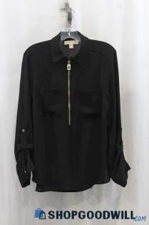 Michael Kors Womens Black 1/2 Zip Blouse Sz L