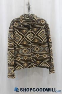 Chico's Women's Brown Design Pattern Button Up Coat SZ M