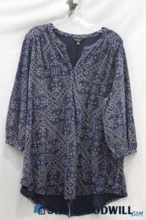 Lucky Brand Women's Navy Blue/Beige Medallion Print Shirt Sz 1X