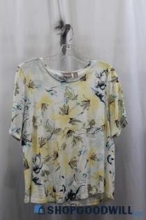 Chico's Women's Yellow/White Floral Print Pullover Blouse SZ M