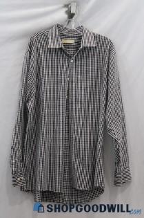 Michael Kors Mens Black/White Plaid Button Up Shirt Sz 17.5 34x35