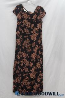 Jones And Cones Women's Brown/Beige Floral Pattern Back Slit Maxi Dress sz 12