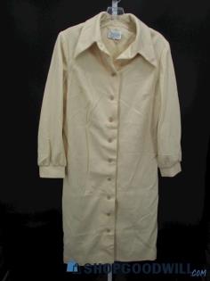 Vintage Lerok Women's Beige Long Sleeve Button Up Long Line Coat