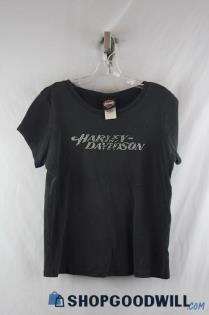 Harley-Davidson Women's Gray/Silver Rhinestone Logo Graphic T-Shirt sz XL