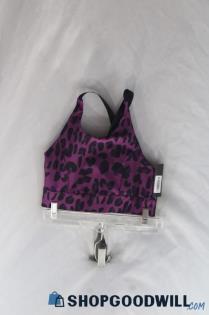 NWT Savvi Women's Purple Animal Print Cross Back Sports Bra sz S