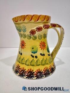 Italics ARS Hand Painted Pottery Pitcher Double Handled