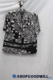 K Studio Women's Black/White Patterned Button Up Top sz 8