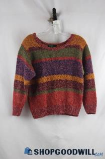 Chego Women's VTG Multicolor Boat Neck Slim Fit Sweater sz M