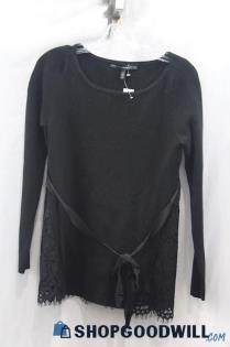 NWT WHBM Women's Black Long Sleeve Sweater with Lace Sz S