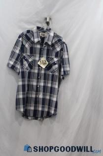 NWT Fly Cattleman Men's Blue/Plaid Button Up Short Sleeve Shirt sz L