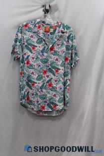 Free Planet Men's Teal/Red Floral Patterned Button Up Shirt sz M