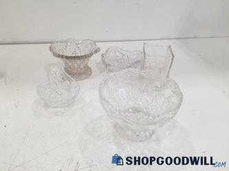 Decorative Crystal Bowls And Baskets Lot Of 5