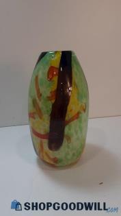 Colorful Glass Vase Oval Thick Glass Multicolored Hand-Blown Decorative Vase