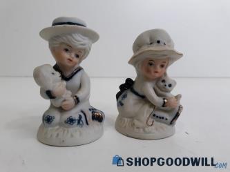 Bisque-Like Victorian Style Blueware Boy & Girl Porcelain Figurines