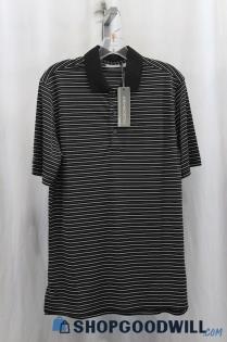 NWT Ashworth Mens Black/White Stripe Tech Polo Shirt Sz S