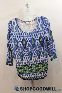 Chico's Women's Blue & Green Long Sleeve Knit Blouse Sz M