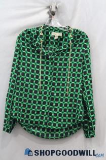 Michael Kors Women's Black/Green Gold Chain Detailed Blouse Sz S