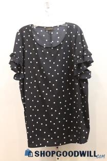 Lane Bryant Women's Navy Blue & White Polka Dot Ruffle Short Sleeve Blouse Sz 22