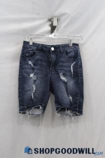 Guess Women's Dark Blue Washed Distresses Blue Jean Short sz 27