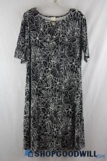 Chico's Women's Black/White Floral Doodle T-Shirt Dress sz M/8