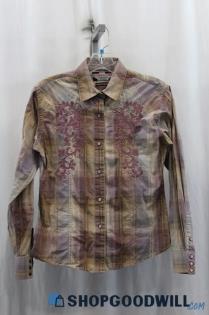 Brooks & Gunn Womens Brown/Purple Plaid Button Up Shirt Sz M