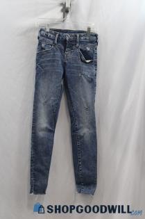 True Religion Women's Blue Weathered Distressed Ankle Skinny Jean sz 25