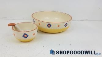 Santa Fe Ceramic Chip and Dip Bowl Set W/ Ladle Portugal Vintage Kitchenware