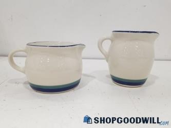 2ct Pfaltzgraff Creamer Pitchers w/Green And Blue Stripes