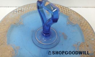 Appears To Be Vintage Blue Glass Tidbit Dish