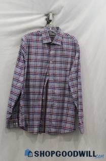 Michael Kors Men Blue/Purple Plaid Long Sleeve Button Up Shirt Sz L