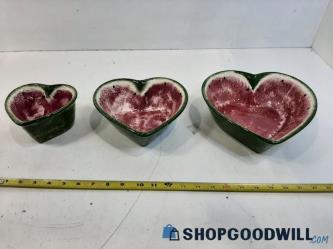 Set of 3 Unlabeled Heart Shaped Watermelon Colored Bowls 9" 8" & 6" Dia