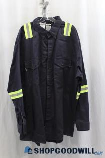 Wear Guard Men's Midnight Navy/Neon Yellow Button Up Utility Shirt SZ 3XL