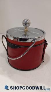 Vintage Norleans Red Golf Bag Ice Bucket Chrome Trim & Lid Golf Ball Handle