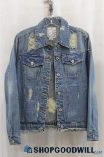 Iris Women's Blue Denim Distressed Jean Jacket SZ S