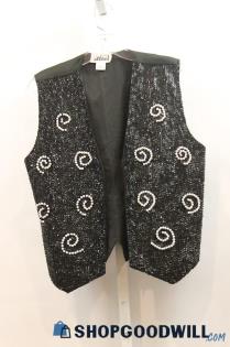 Creazioni Effeci Women's Black & White Sequin Sleeveless Vest Sz M