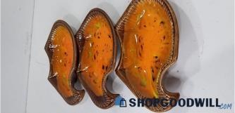 Lot Of 3 Orange/Brown Chip Divided Dish