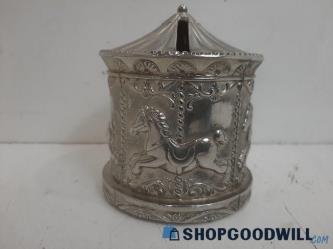 Silver Plated Horse Carousel Coin Bank Vintage