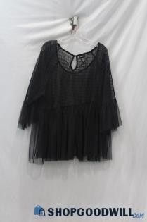 Torrid Women's Black Ruffle Mesh Sheer 3/4 Sleeve Blouse sz 22/24