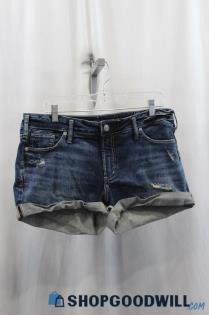 Silver Jeans Womens Blue Washed Cuffed Denim Shorts Sz 34