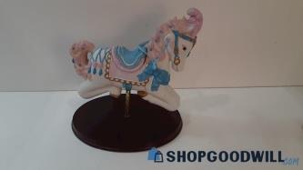 Porcelain Carousel Horse Figurine Spinning Wooden Base Decoration