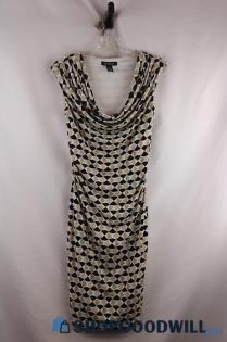 White House Black Market Women's White/Tan/Black Cowl Neck Dress sz 00