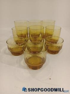 10pc Vintage Lot of Amber Glass Cups