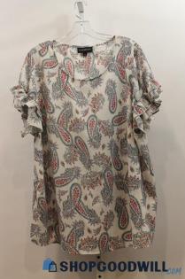 Lane Bryant Women's Multicolor Paisley Print Short Ruffle Sleeve Blouse Sz 22