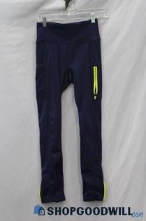 Fabletics Women's Navy/Neon Yellow Ankle Zip Legging sz S