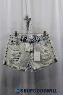 NWT KanCan Womens Acid Blue Washed Denim Shorts Sz L