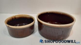 2pc Pfaltzgraff & Pot Shop Brown Drip Glazed Pottery Bowls MCM Kitchen