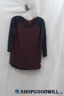 Michael Kors Women's Navy/Red Striped 3/4 Sleeve Back Zip Shirt sz XL