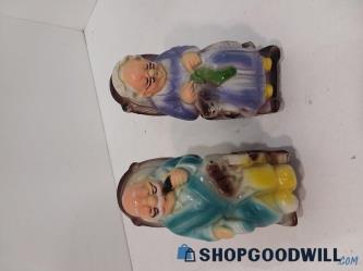 2PC COIN BANK ELDERLY RETIREMENT FUND VINTAGE PLASTIC RESIN