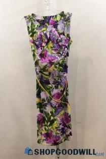 AGB Dress Women's Multicolor Floral Sleeveless Summer Dress w/ Belt Size 10